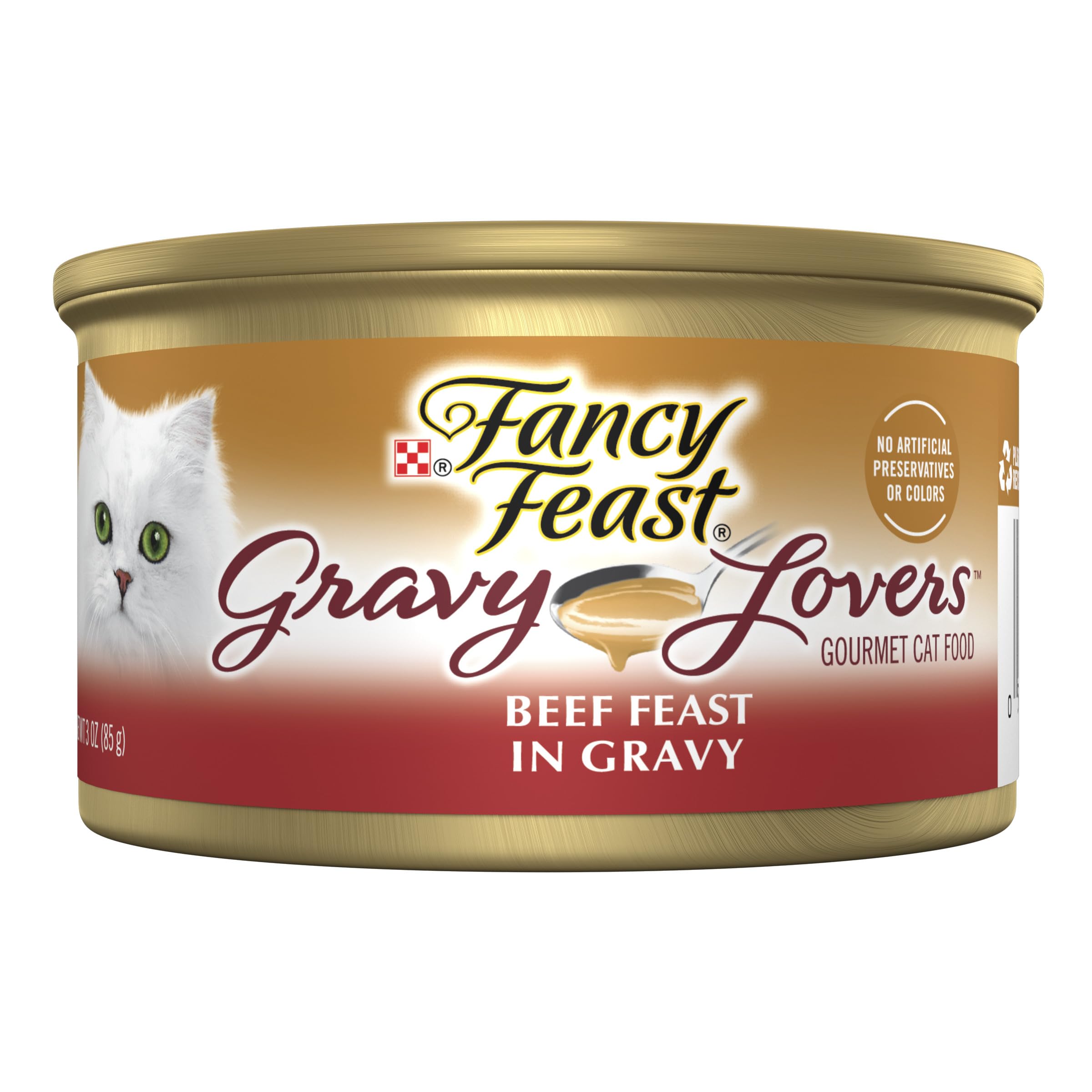 Fancy Feast Gravy Lovers Beef Feast bowl close-up highlights savory gravy that entices meals