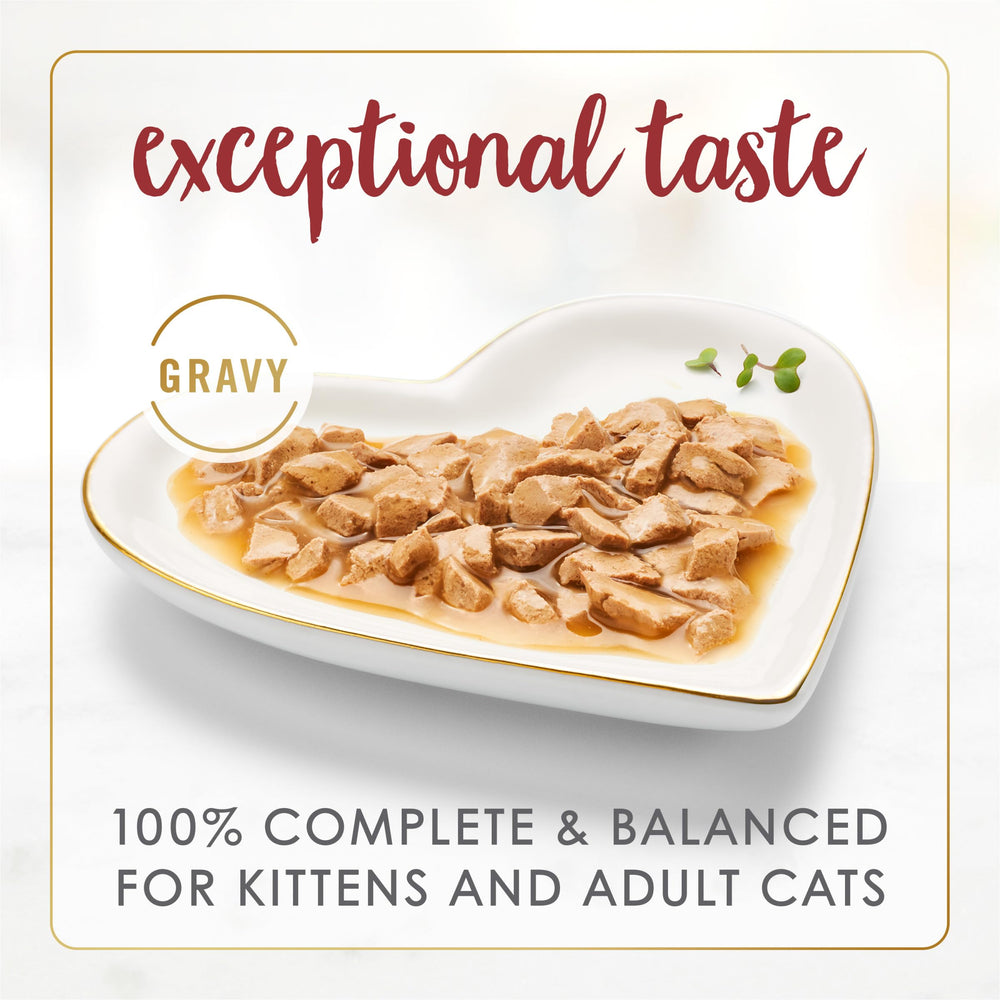 Fancy Feast Gravy Lovers Beef Feast cans-pack shows convenient 3-oz portions for easy serving