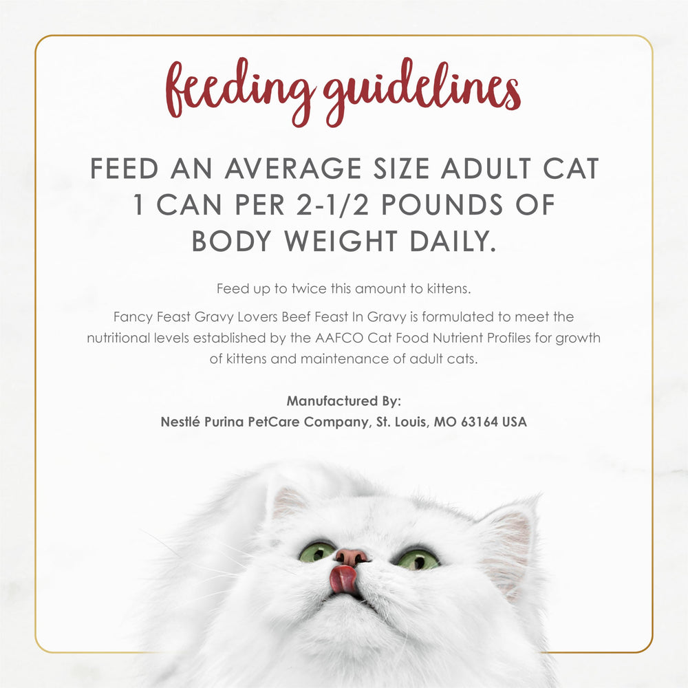 Fancy Feast Gravy Lovers Beef Feast nutrition-focused ingredients visual communicates balanced nutrition