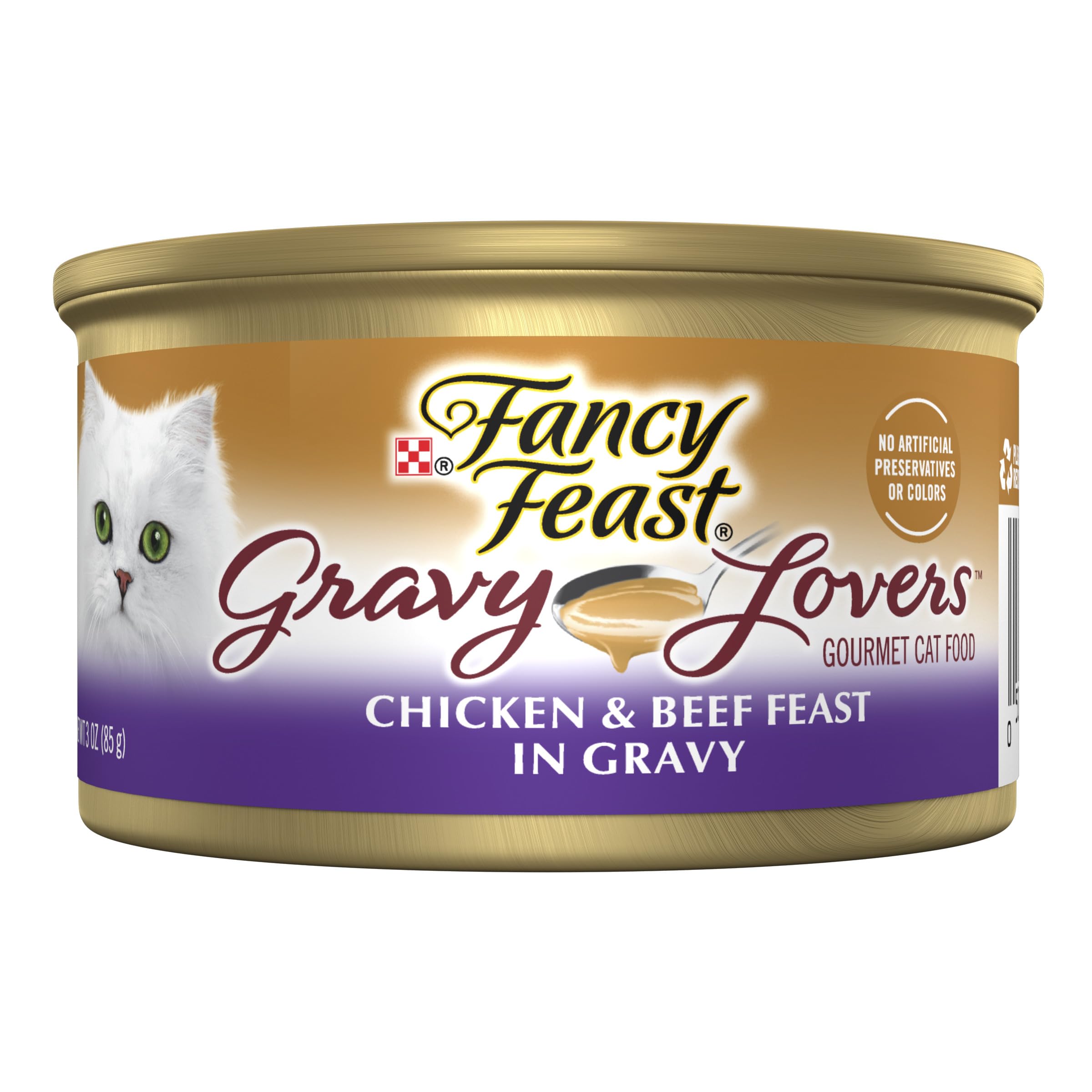 Fancy Feast Gravy Lovers chicken and beef cans in gravy for adult cats.