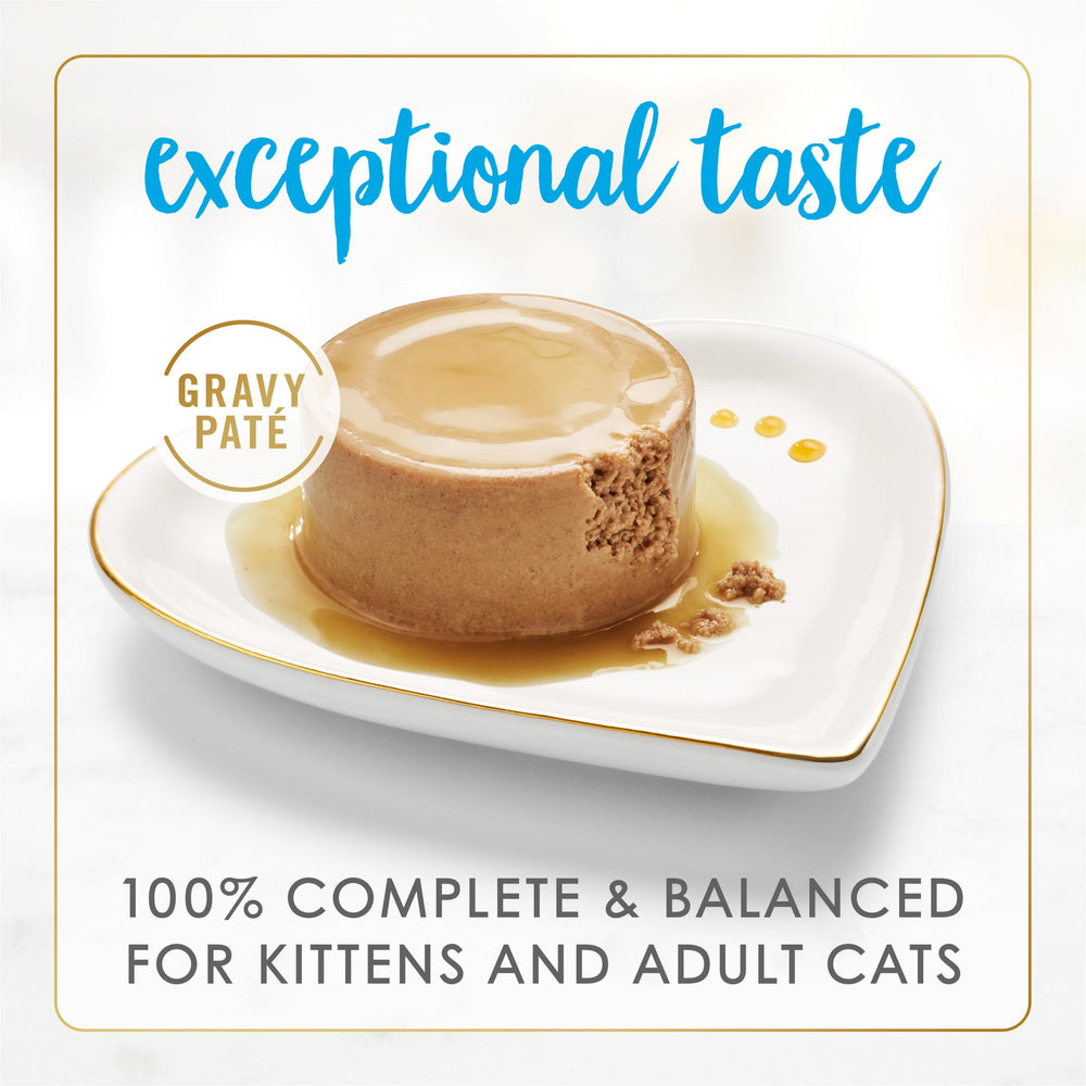 Fancy Feast Gravy Lovers gravy pour over kibble demonstrates enhanced palatability for cats.