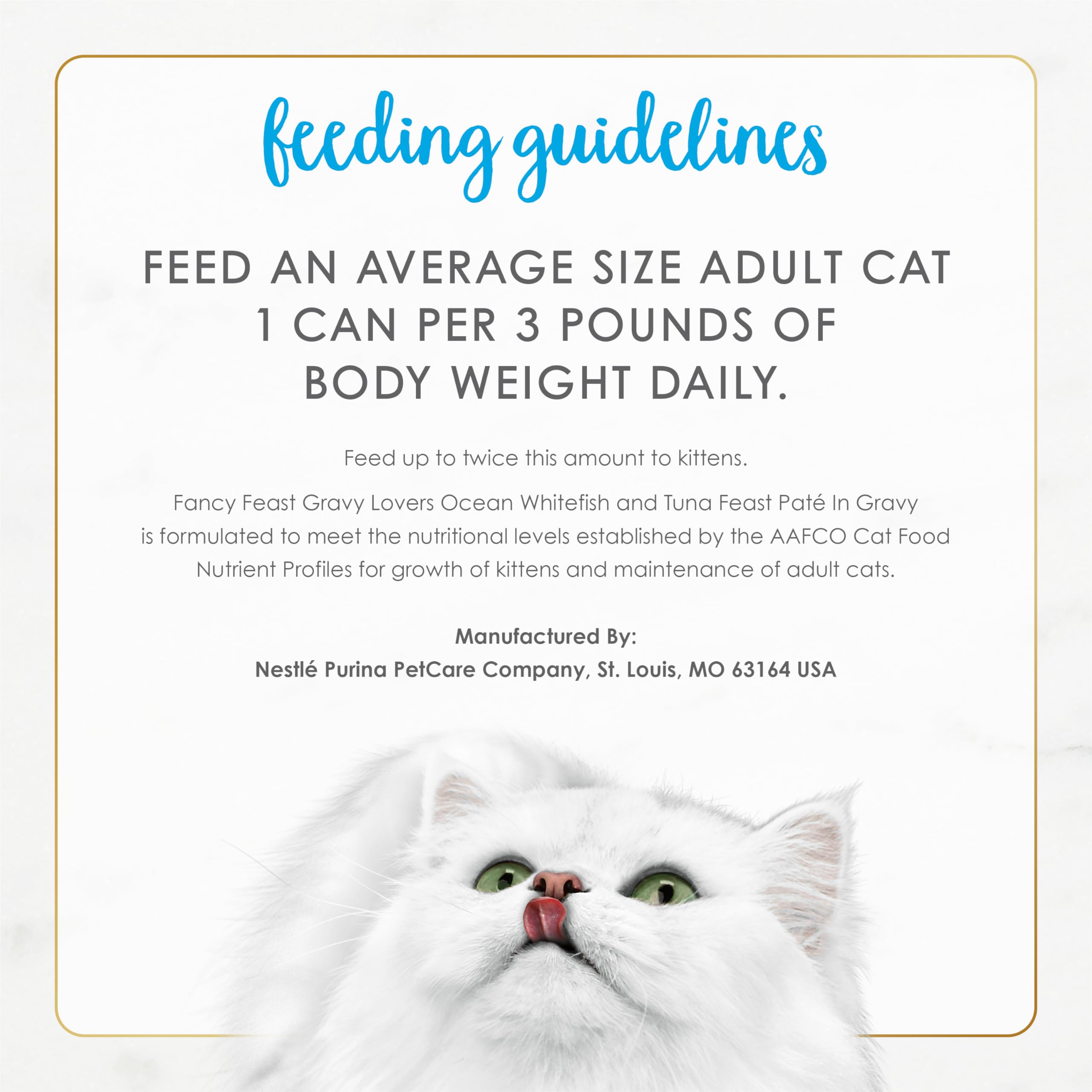 Fancy Feast Gravy Lovers nutrition symbol image suggests complete and balanced adult-cat nutrition.
