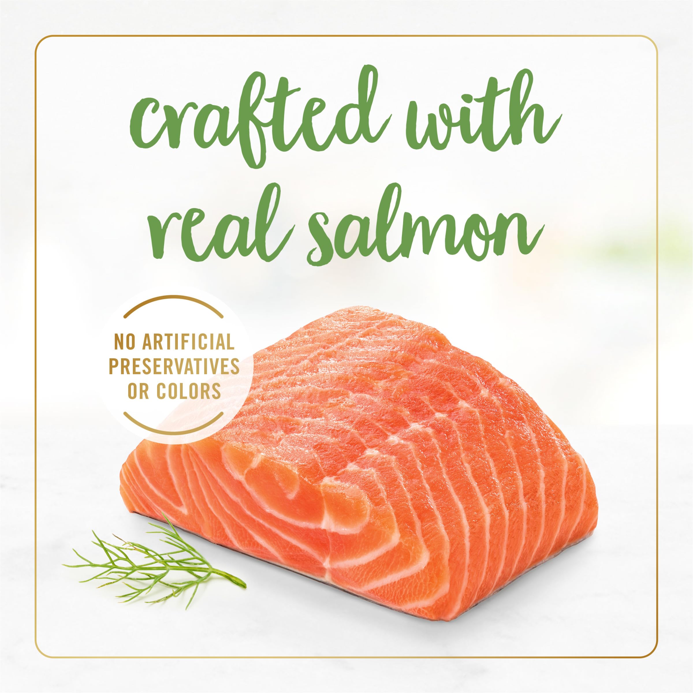 Fancy Feast gravy-pour image emphasizes seared-salmon flavored gravy and enticing aroma.
