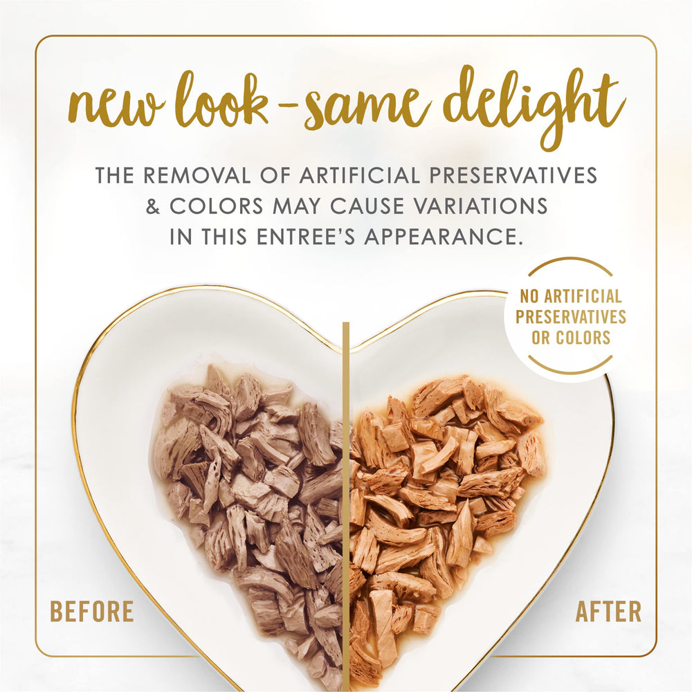 Fancy Feast Grilled chicken chunks closeup—tender texture cats may enjoy