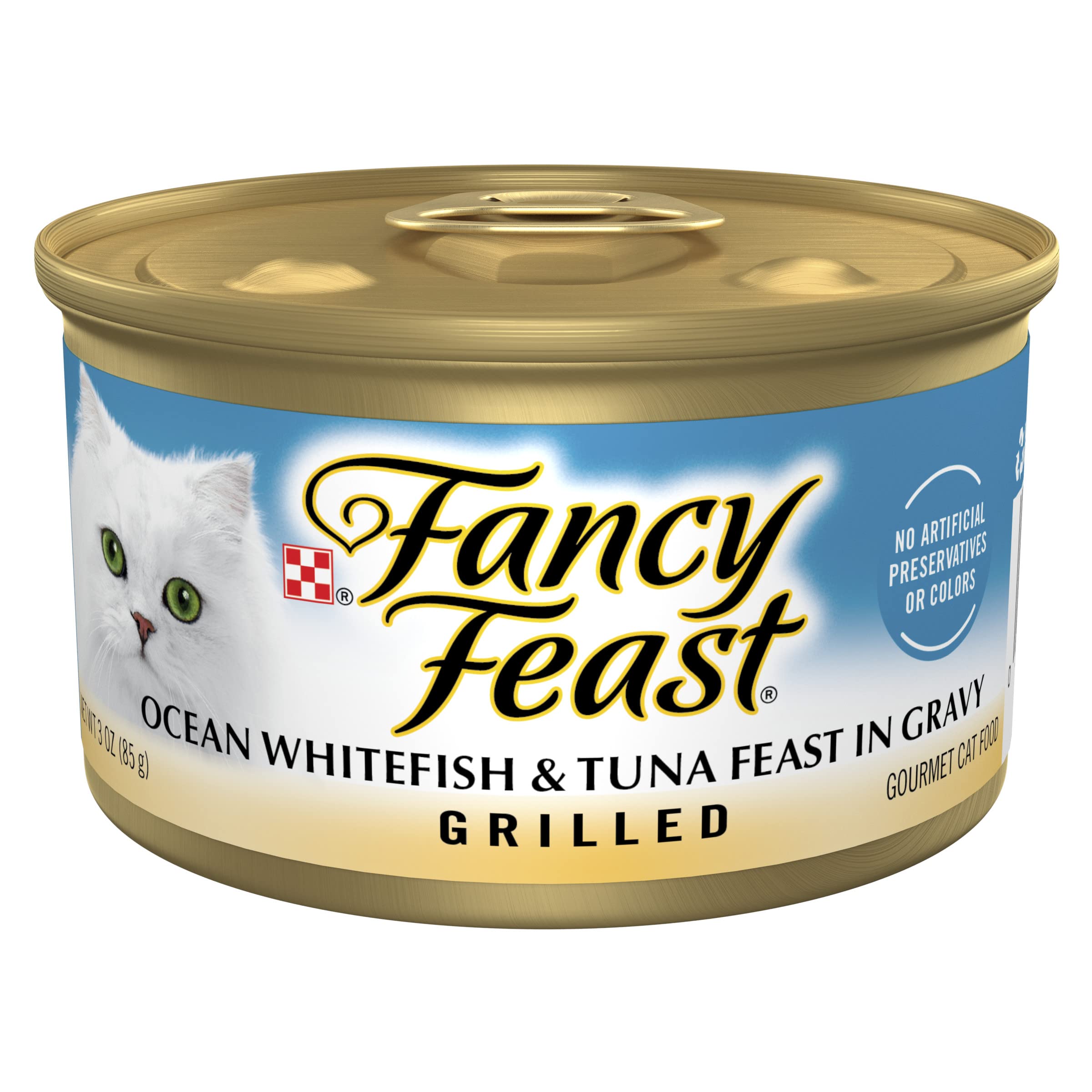 Fancy Feast Grilled Ocean Whitefish and Tuna Feast bowl ready for daily cat dinner