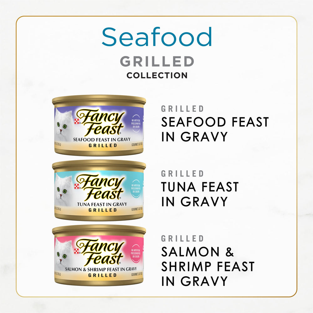 Fancy Feast grilled salmon feast in gravy: high-protein seafood for vibrant meals.