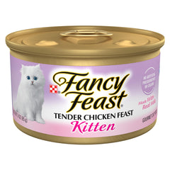Fancy Feast kitten tender chicken can front view for easy feeding