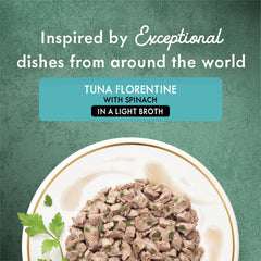 Fancy Feast Medleys tuna florentine with garden greens image shows colorful greens for visual appeal.