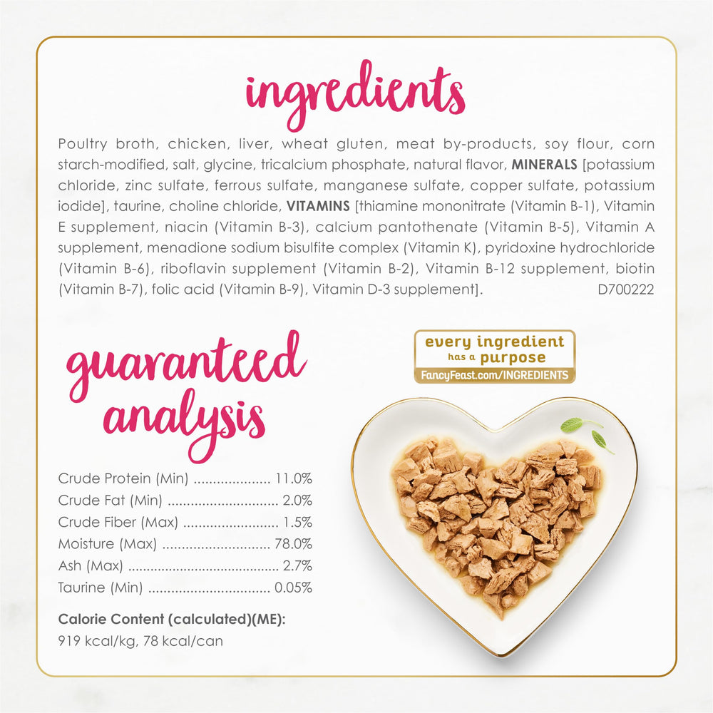 Fancy Feast formula note: no artificial colors or preservatives for a cleaner option.
