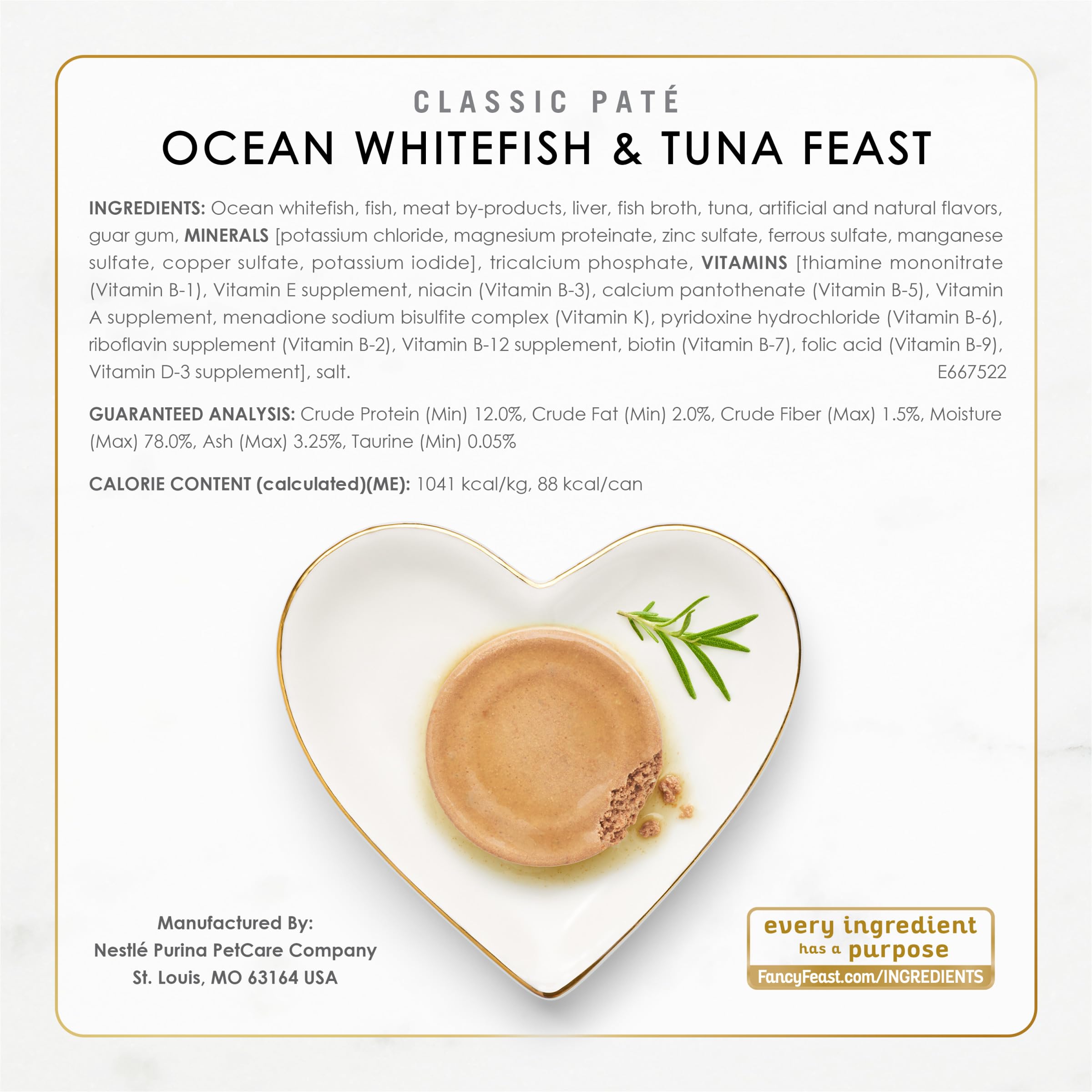 Fancy Feast nutrition essentials – vitamins and minerals support daily nutrition.
