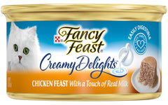 Fancy Feast pate creamy sauce closeup on 3oz can highlights rich flavor