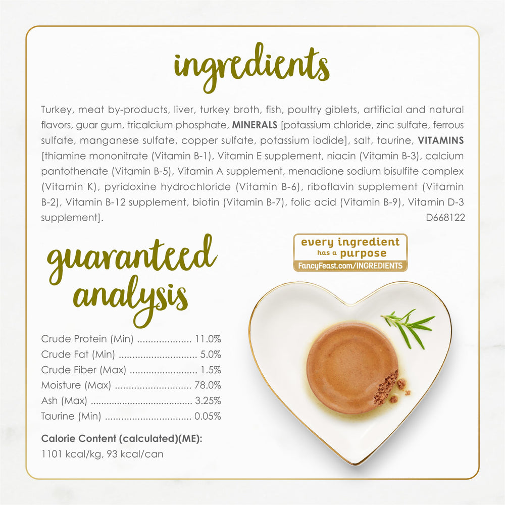 Fancy Feast ingredients highlight real turkey as first ingredient