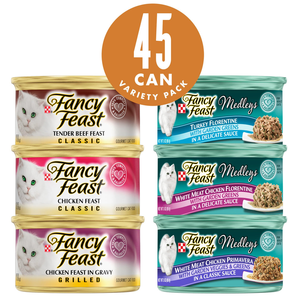 Fancy Feast poultry and beef collection close-up—real protein options for cats.