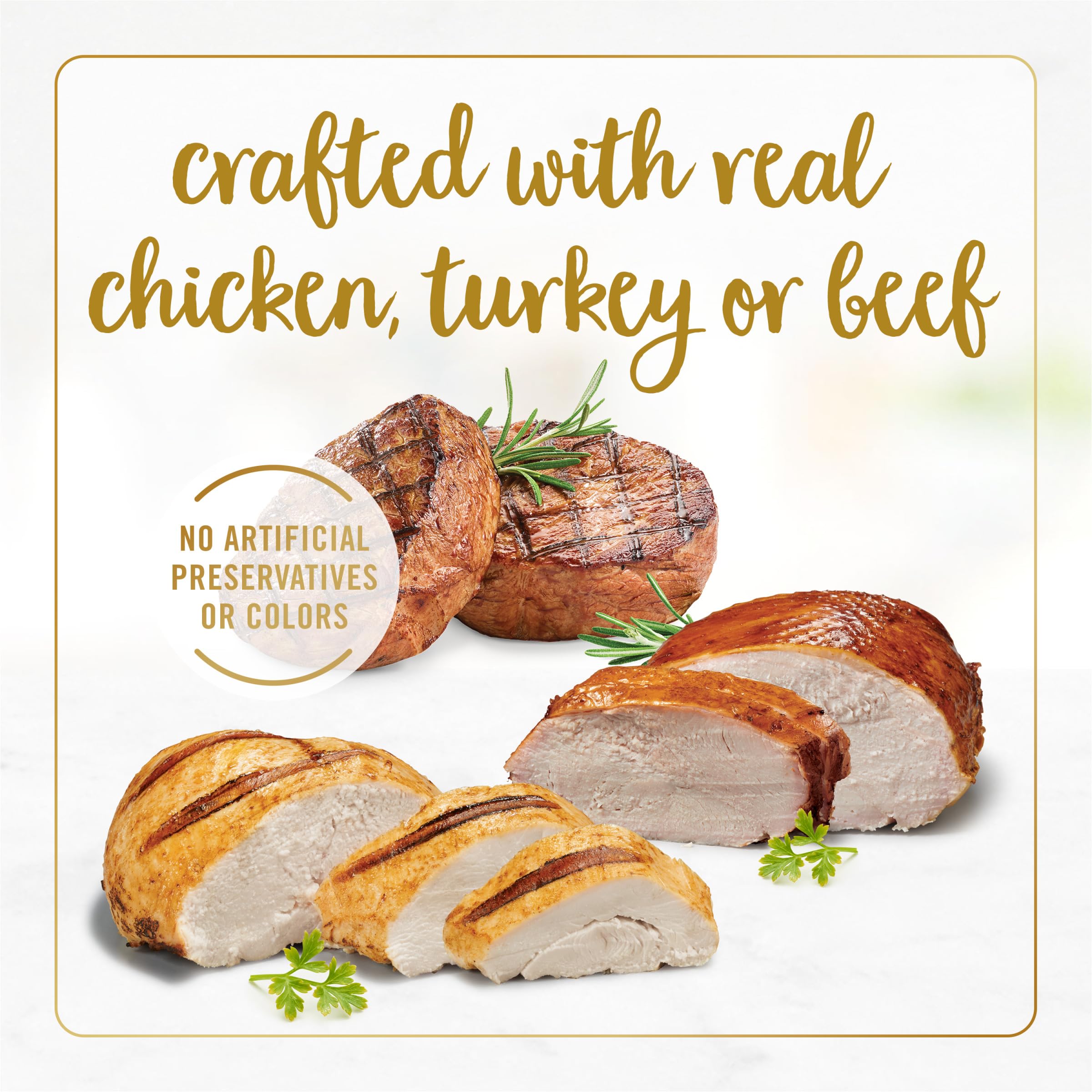 Fancy Feast Poultry and Beef Pate Collection shows real chicken, turkey, or beef ingredients.