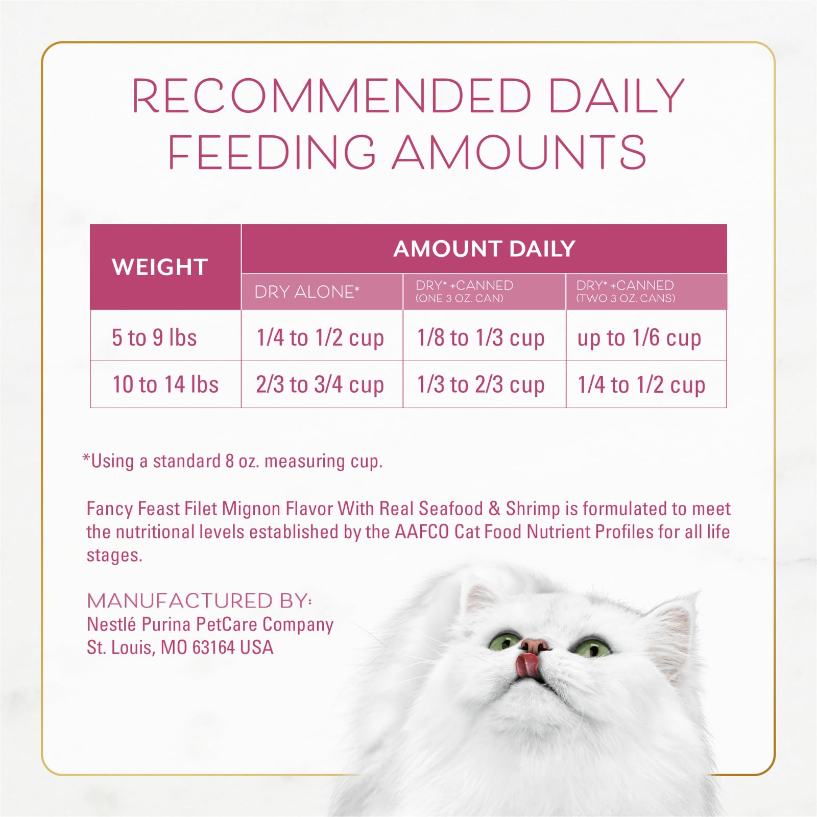Fancy Feast Purina Filet Mignon dry cat food appeals to picky eaters at mealtime.