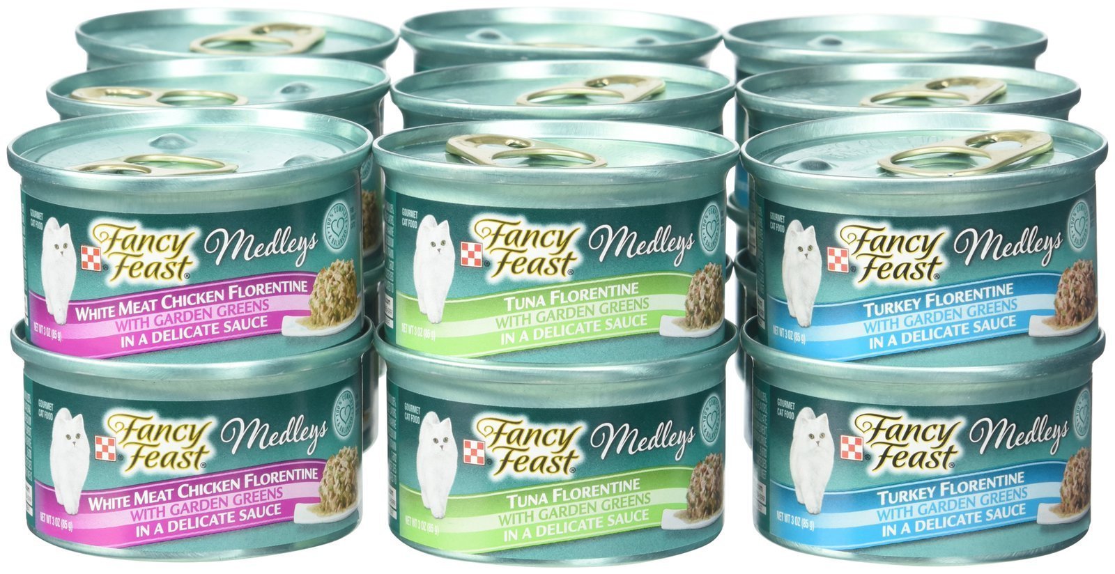 Fancy Feast Purina Medleys Florentine garden greens accents visuals hint at wholesome ingredients