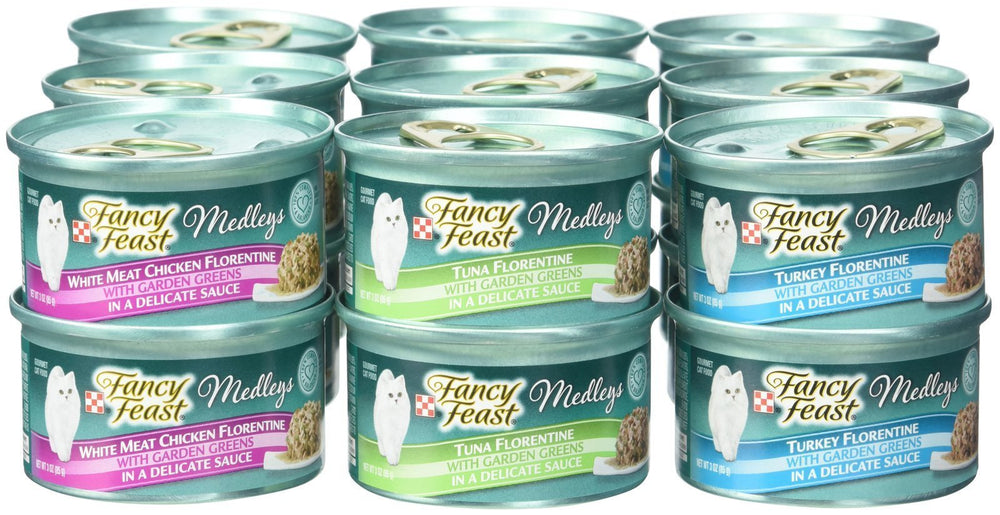 Fancy Feast Purina Medleys Florentine garden greens accents visuals hint at wholesome ingredients