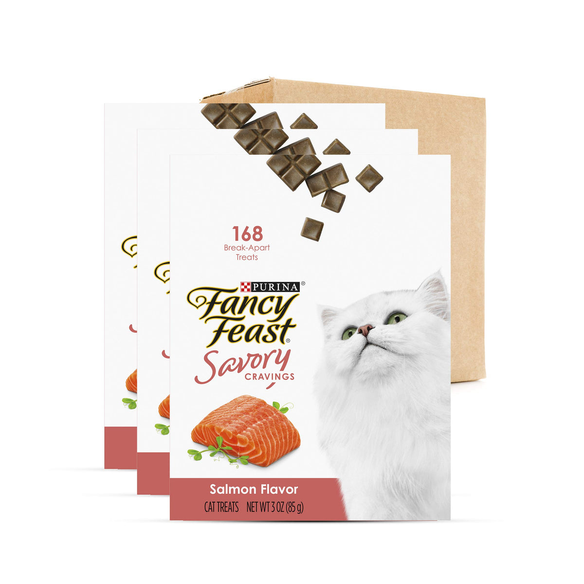 Fancy Feast Savory Cravings Salmon box ready for quick, easy snack moments.