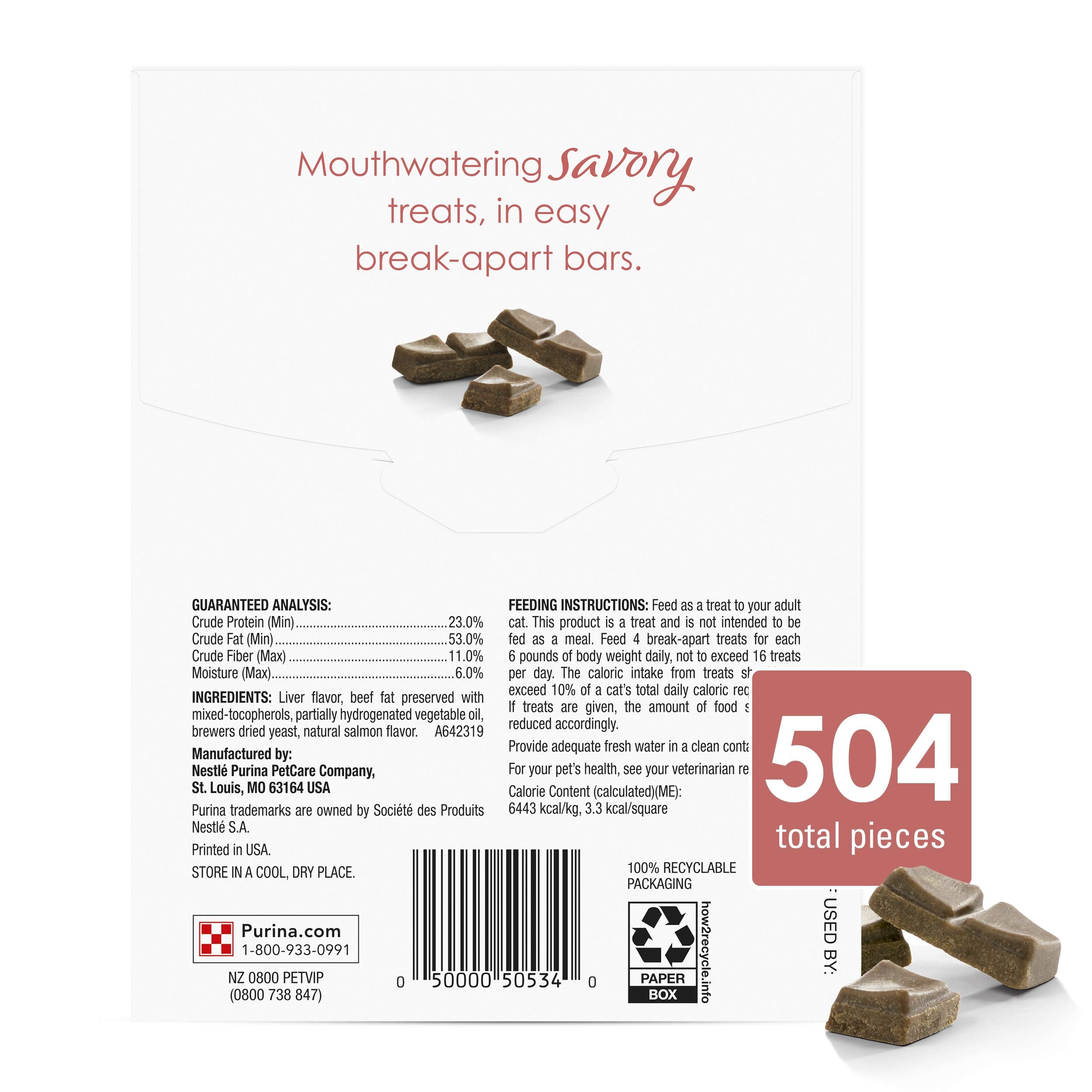 Fancy Feast Savory Cravings Salmon treats made in Purina-owned U.S. facilities.