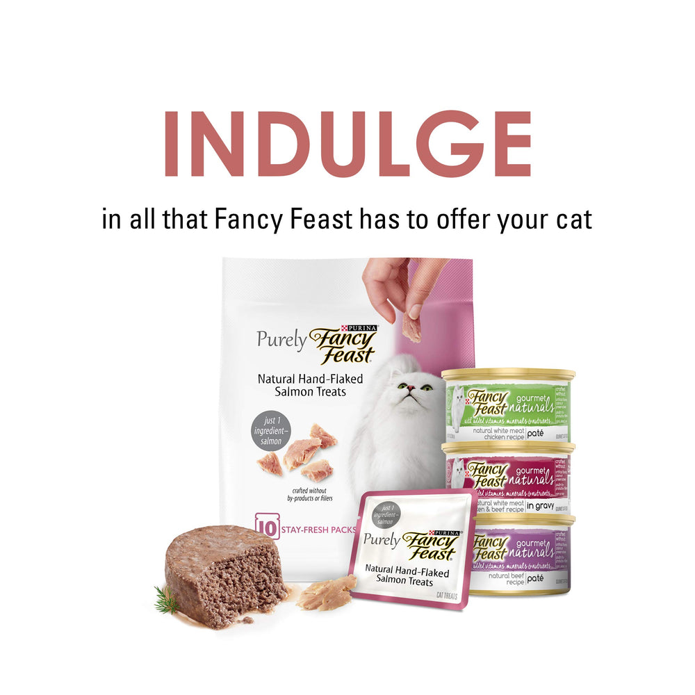 Fancy Feast Savory Cravings Salmon no artificial colors or flavors for simple snacking.
