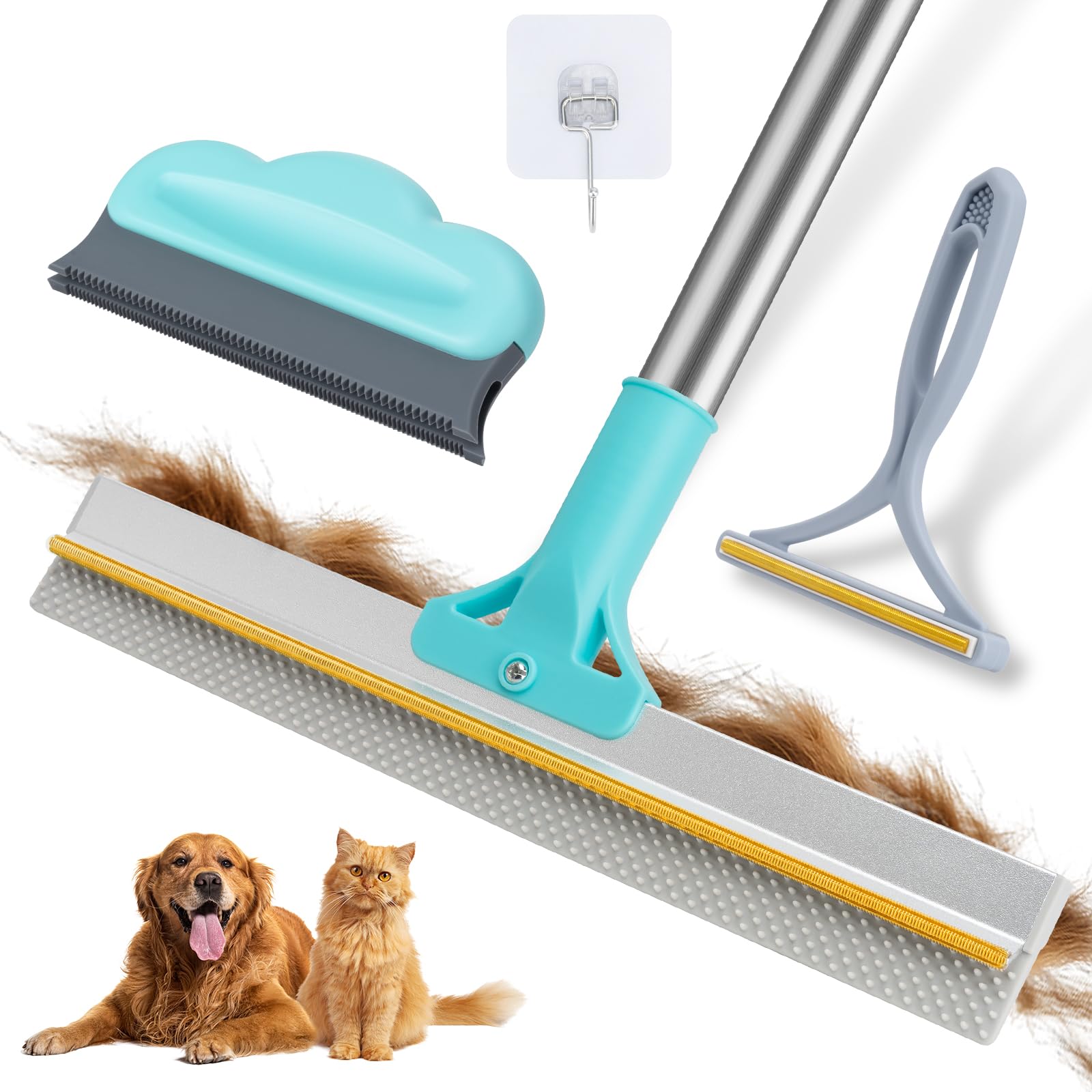 FancyMouse Carpet Rake metal head scraping deep pet hair from carpet fibers
