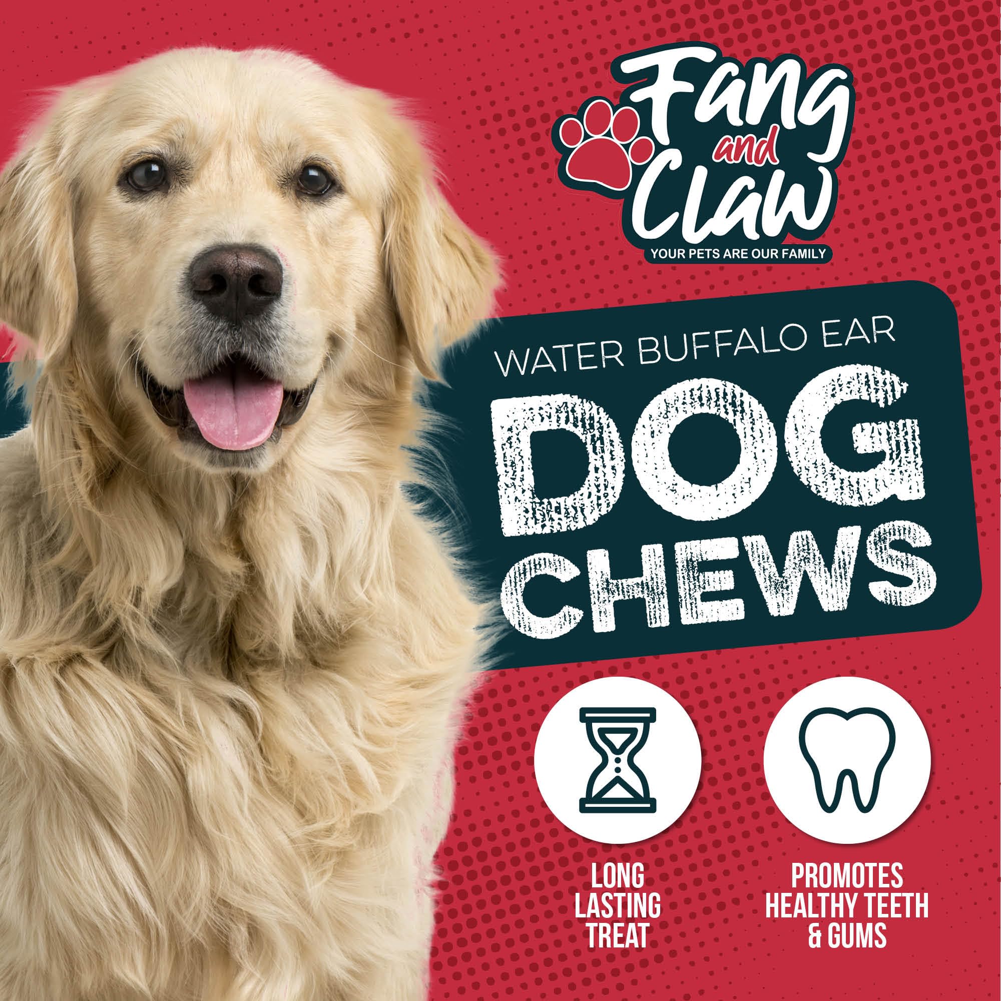 Fang and Claw buffalo ears bag open, ideal long lasting chew for dogs.