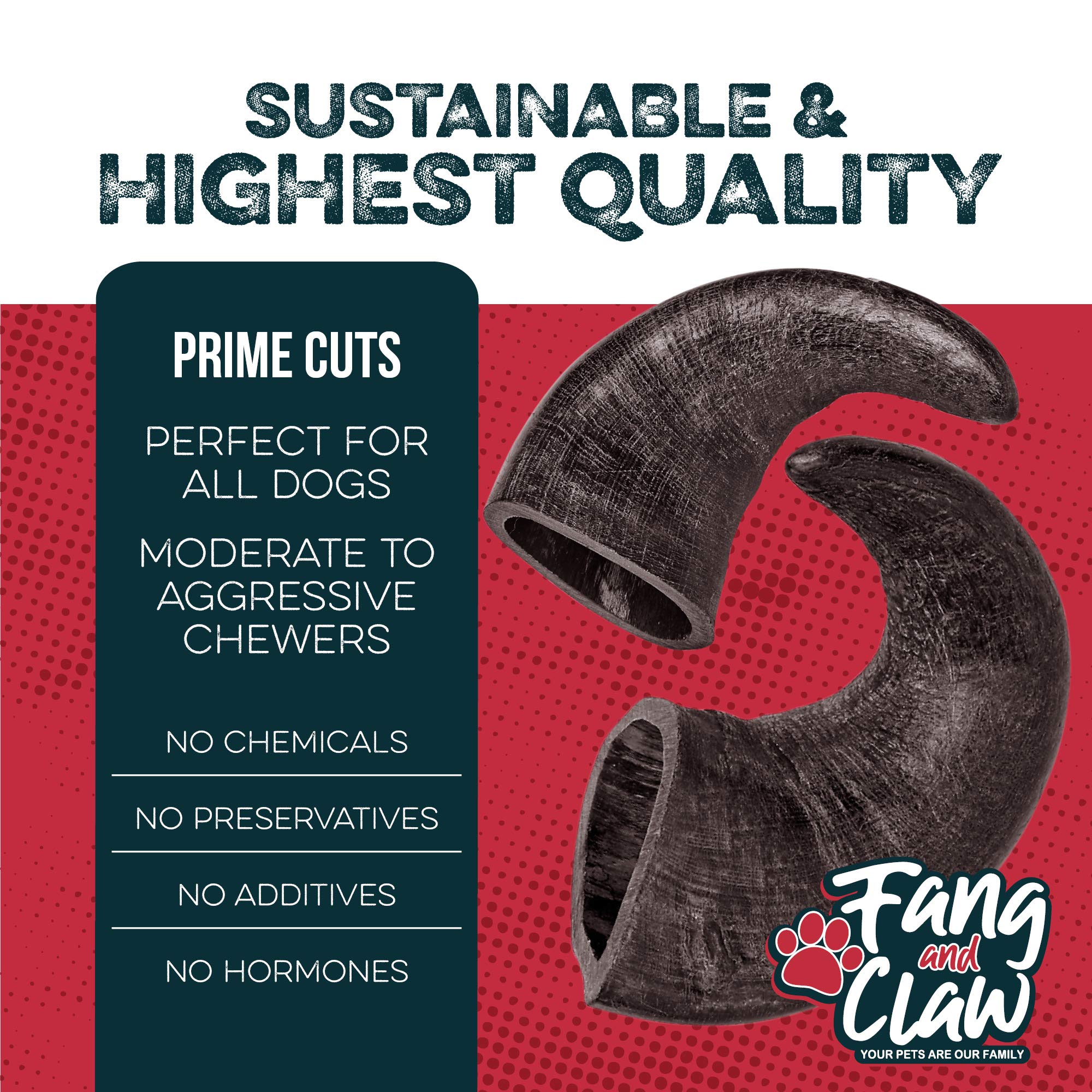 Fang and Claw buffalo horn chew free-range grass-fed single-source protein for natural chewing