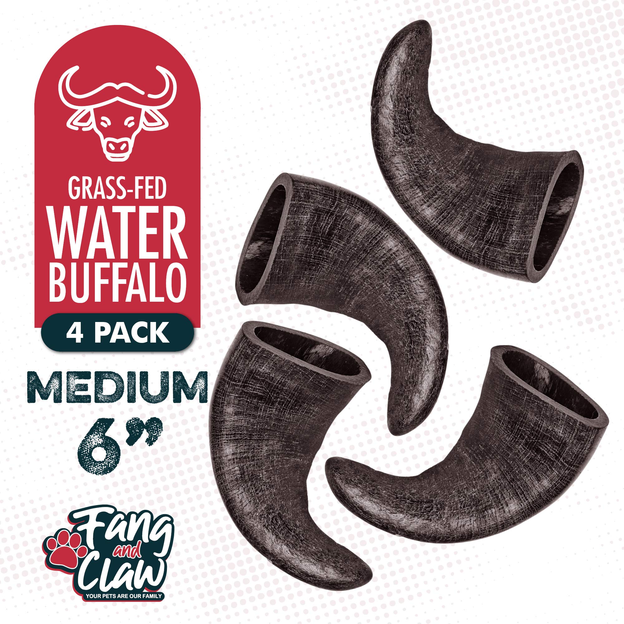 Fang and Claw buffalo horn chew label highlights no rawhide