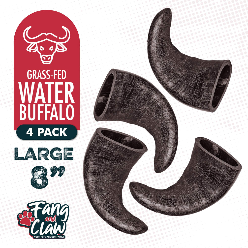 Fang and Claw promotes oral health by scraping plaque as dogs chew buffalo horn