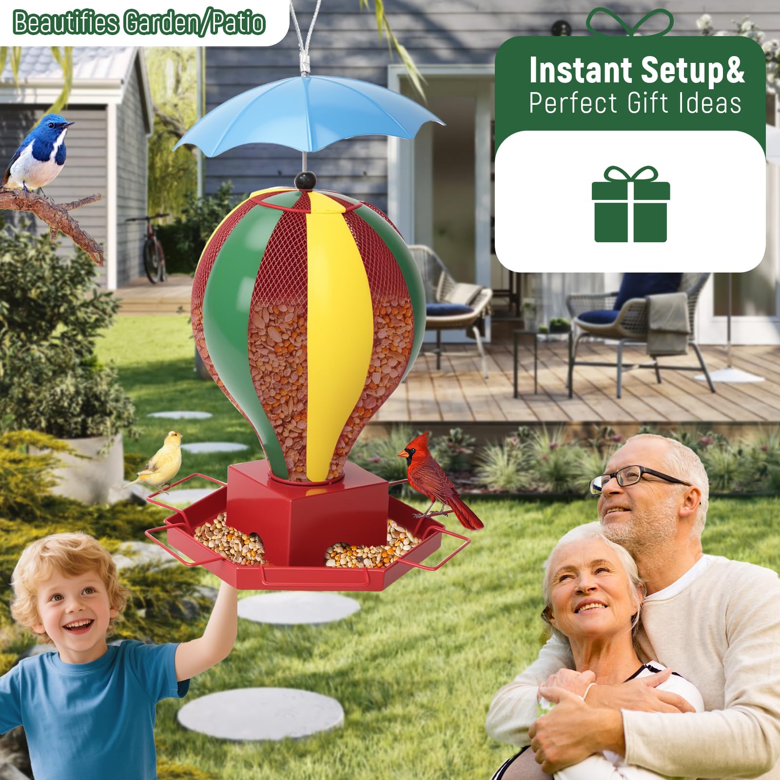 Fanosy bird feeder outdoors 6lb capacity reduces refills and keeps birds fed longer