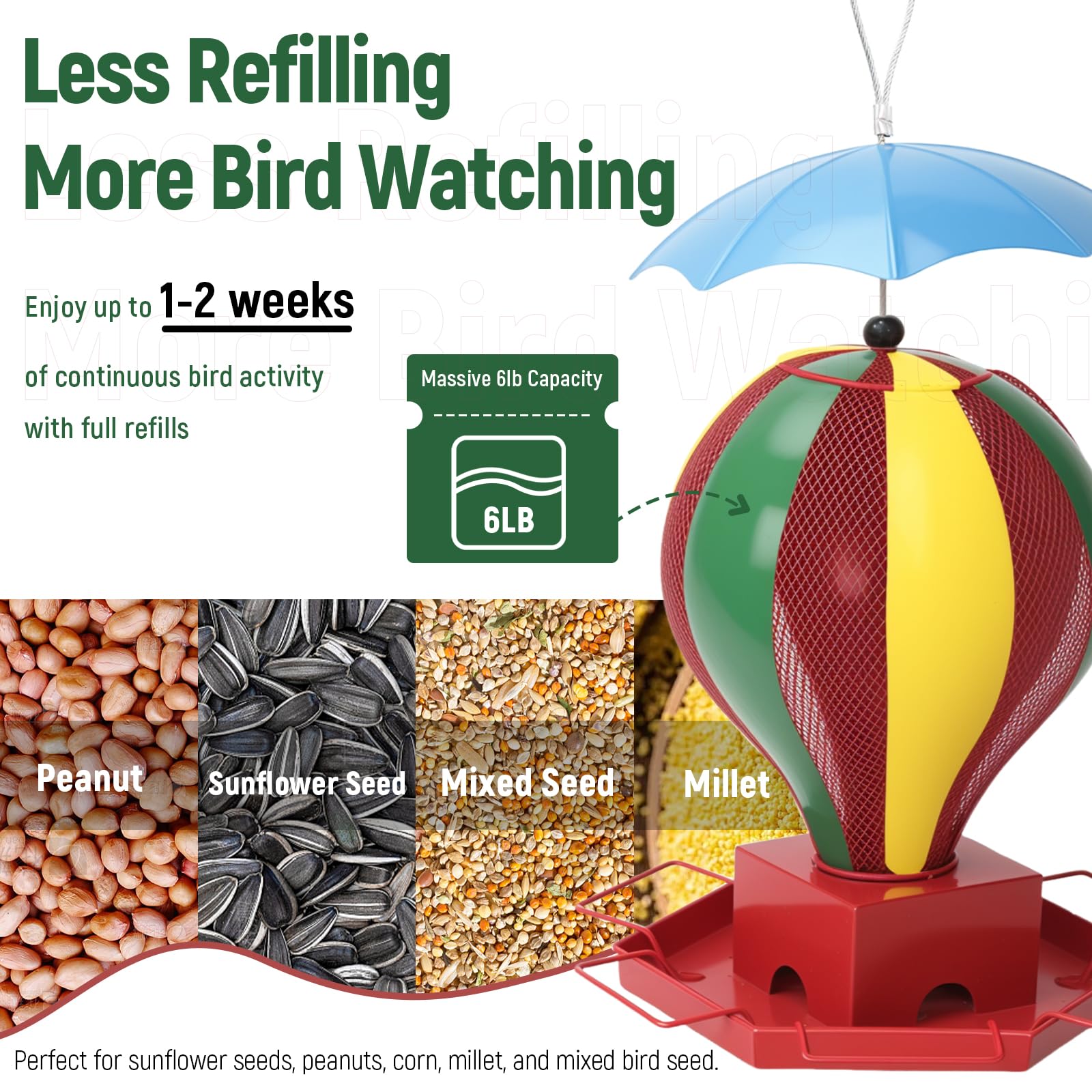 Fanosy bird feeder outdoors dry mesh basket prevents seed waste and keeps seeds dry