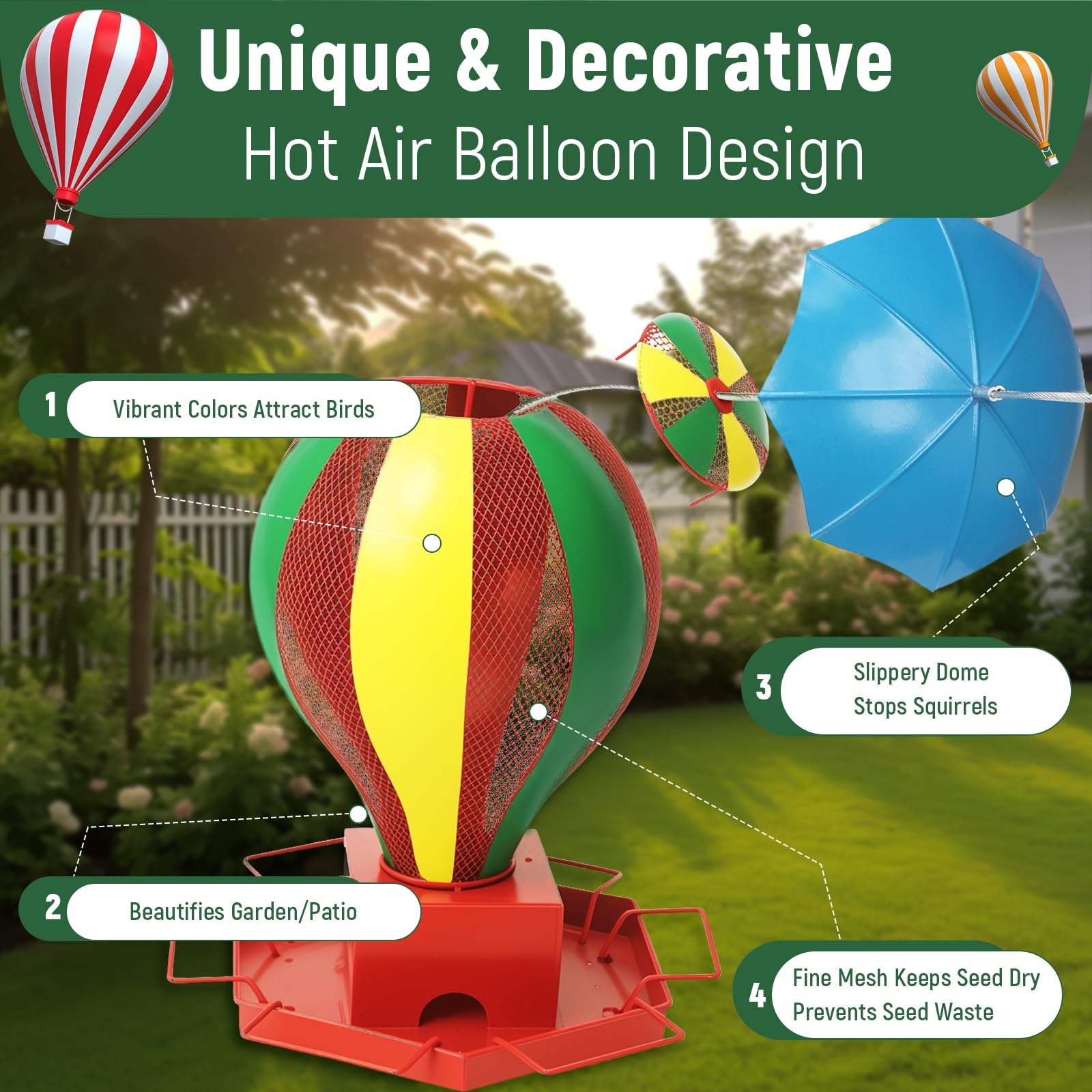 Fanosy bird feeder outdoors slow-feed design reduces mess and spillage for cleaner yards