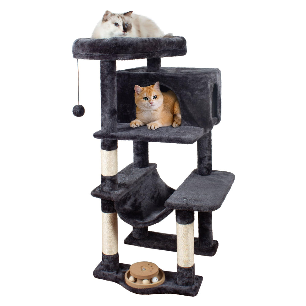 Fantasreen 40-inch gray cat tree base shows sturdy stability for safe climbs.