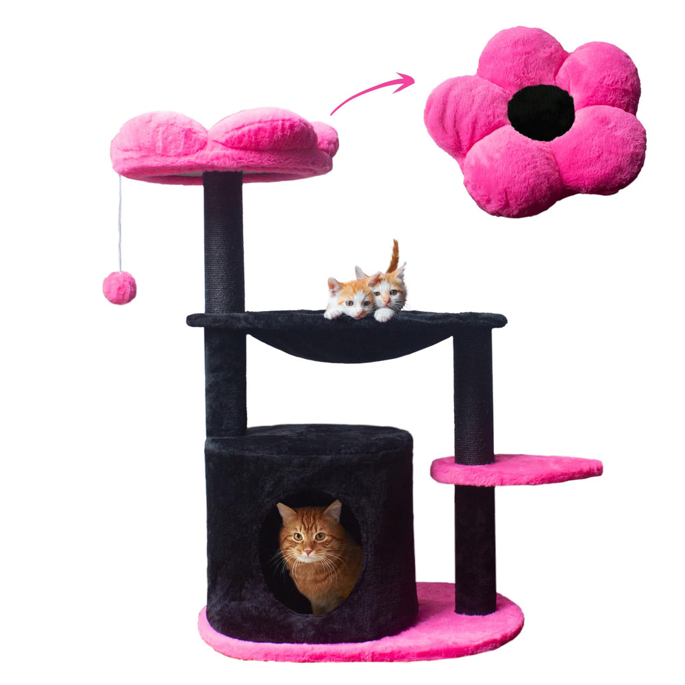 Fantasreen cat-tree 33-inch black pink flower perch boosts resting and viewing