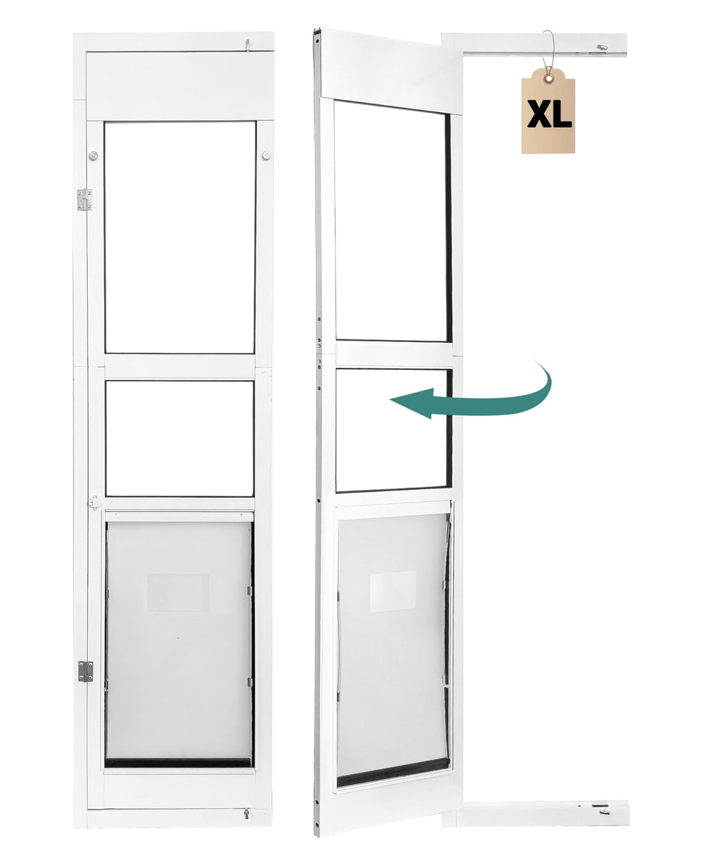 Fantrek left-open XL dog door panel enables easy outdoor access for large pets