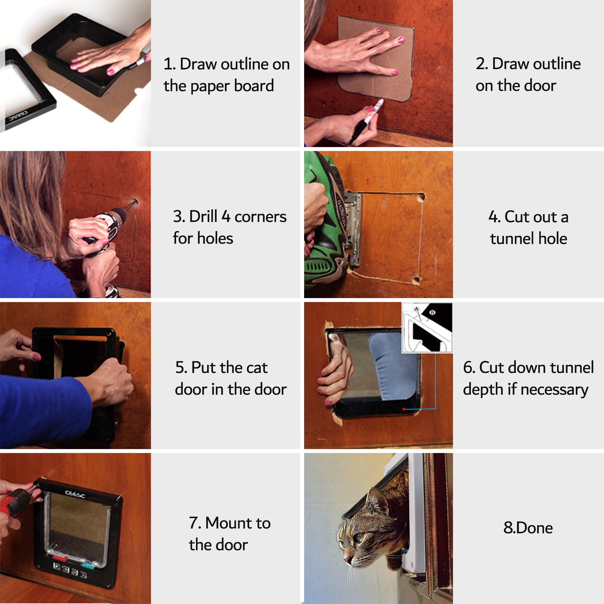 Farever cat door installation on door captured during setup suggests easy, quick fitting