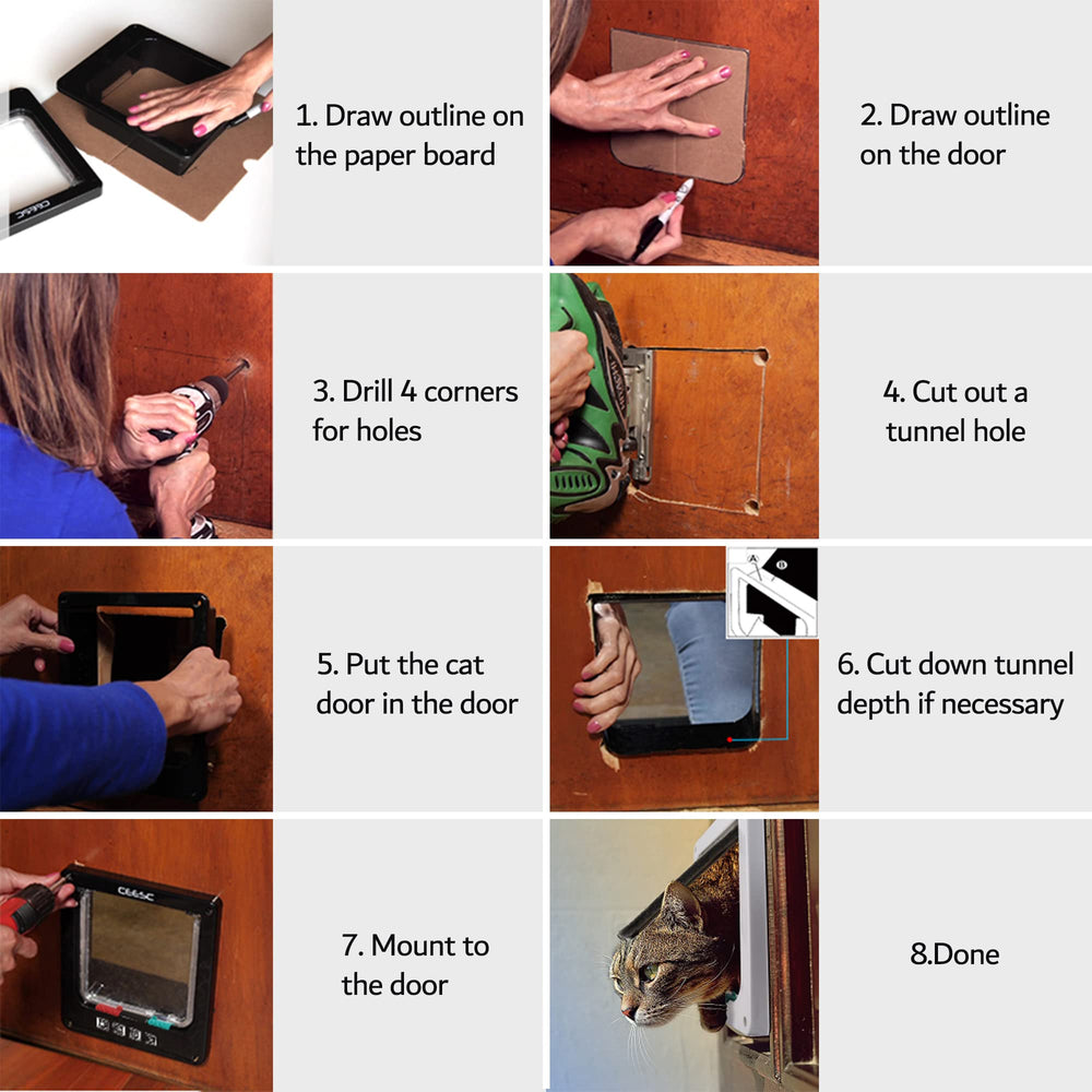 Farever cat door installation on door captured during setup suggests easy, quick fitting
