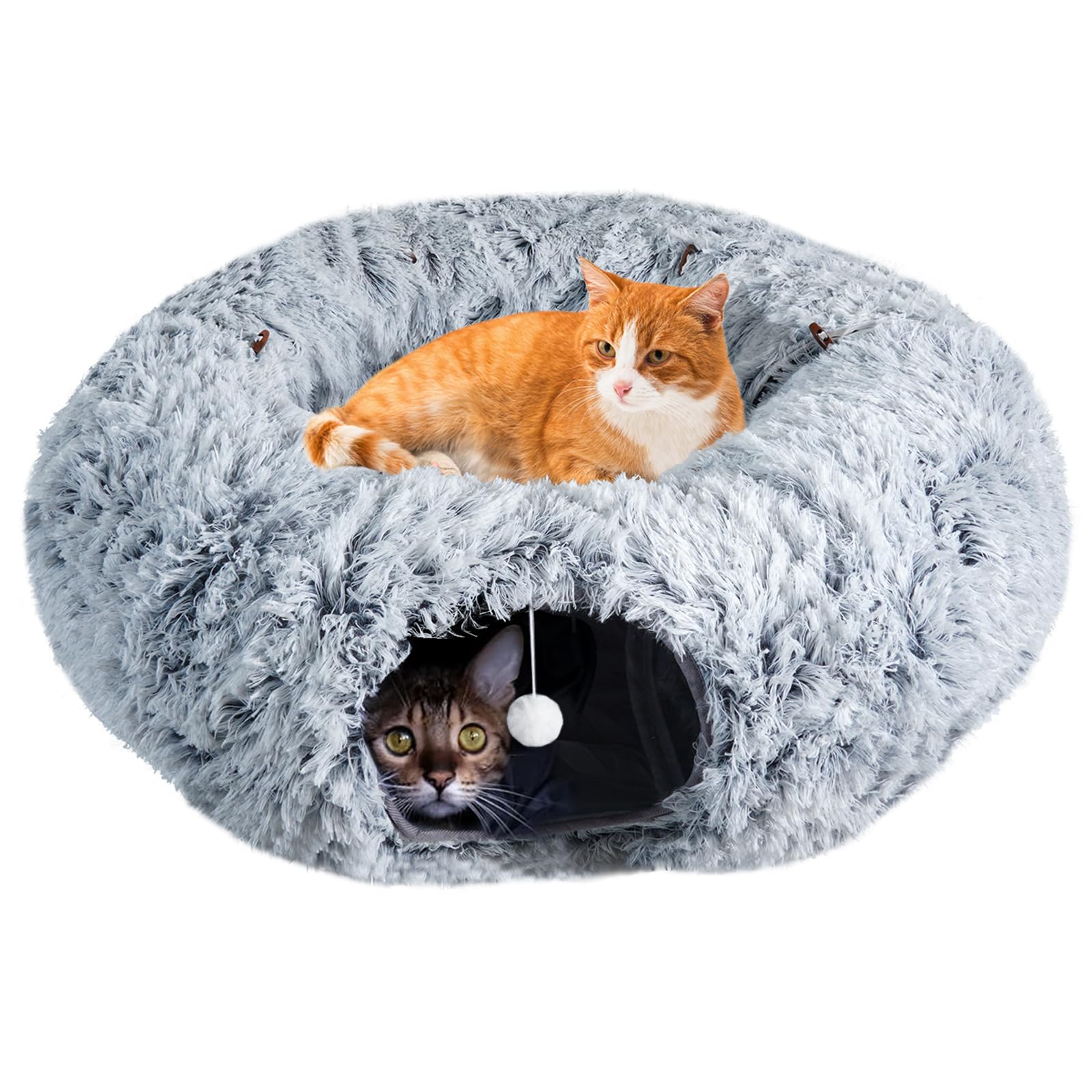Farhming cat tunnel donut grey shows cozy nap space for indoor cats.