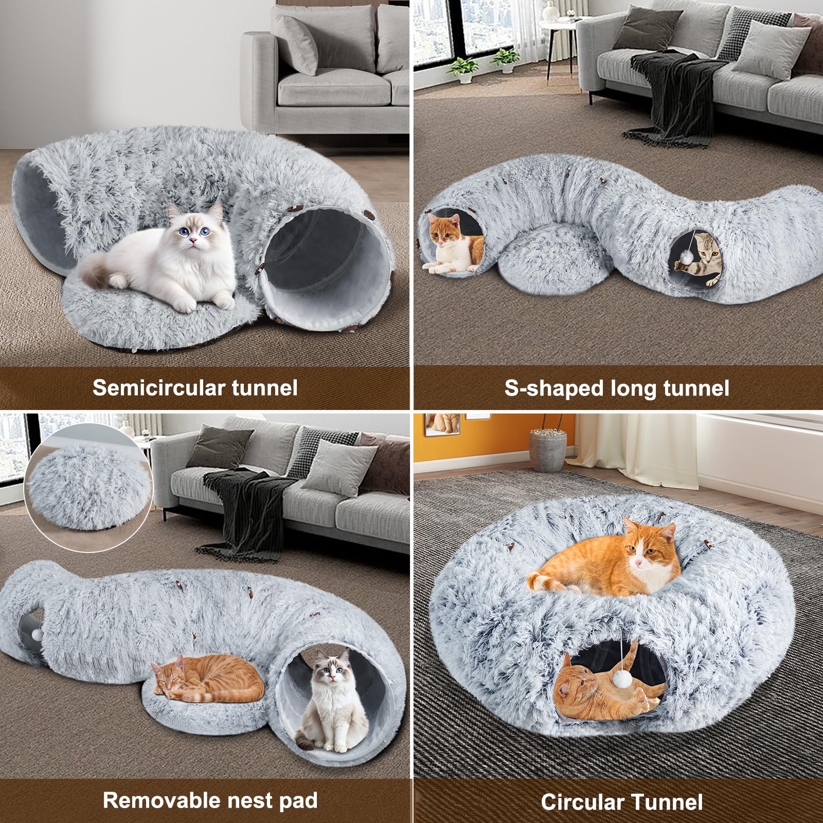 Farhming cat tunnel peekaboo holes invites curiosity and play.
