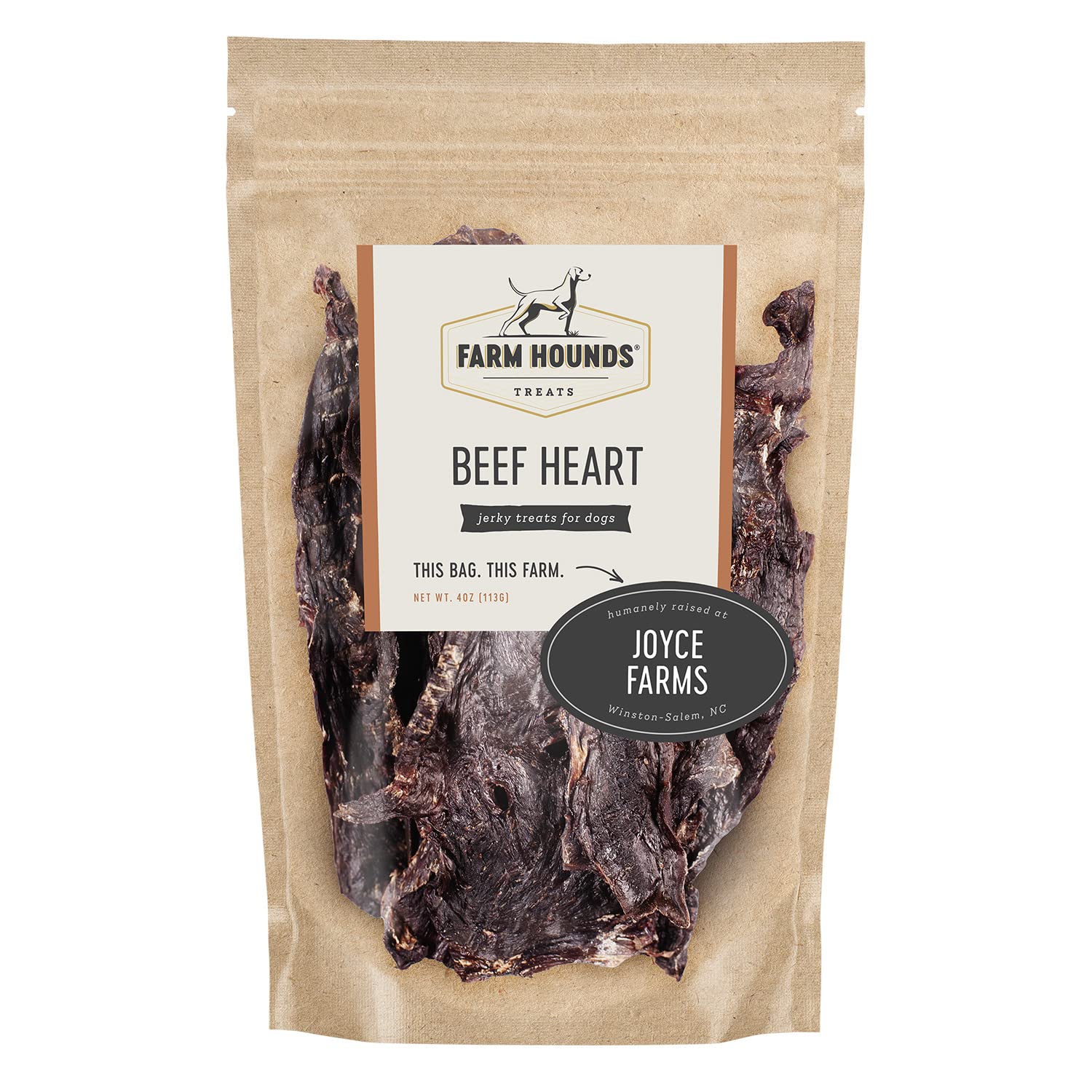 Farm Hounds beef heart jerky closeup highlighting a single-ingredient, high-protein dog treat