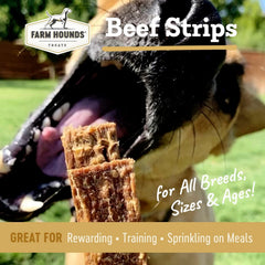Farm Hounds Beef Strips nutrition label close-up for dogs