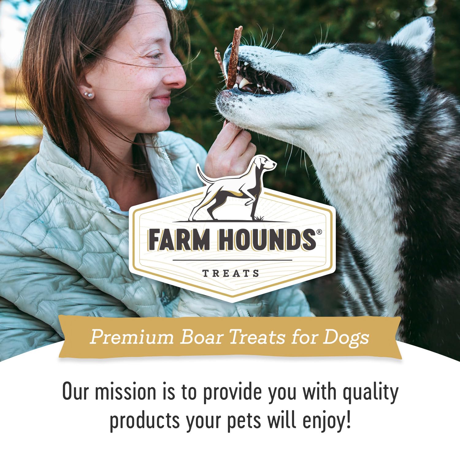 Farm Hounds Boars Strips no-fillers label highlights simple ingredients