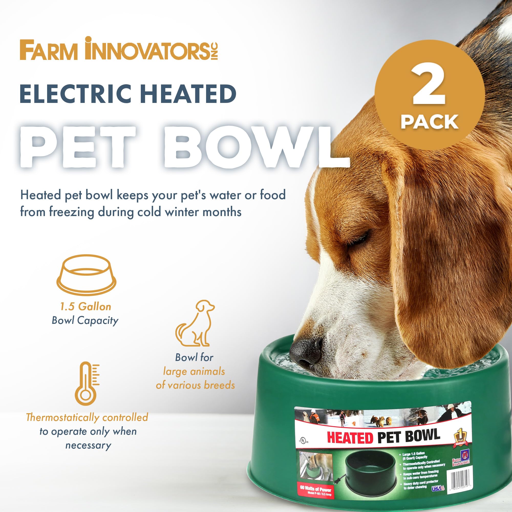 Farm Innovators P-60 thermostat control close-up illustrates automatic heating for cold days.