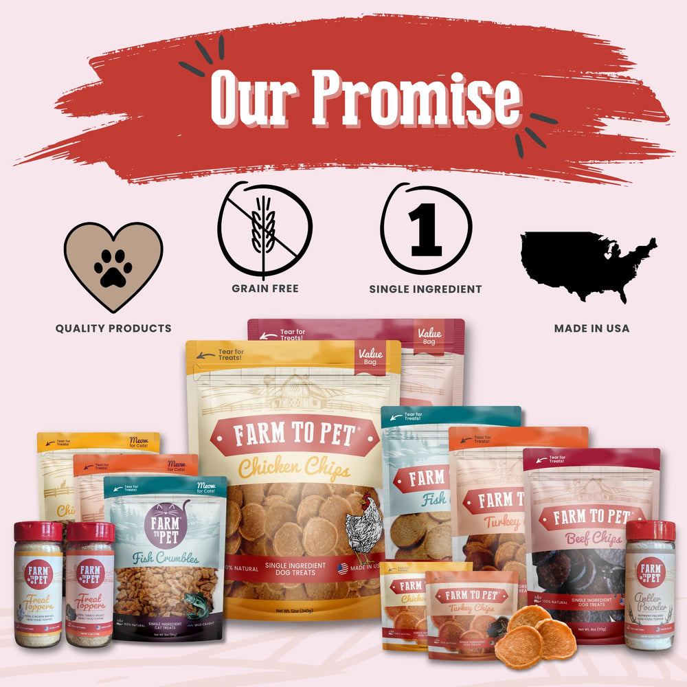 Farm To Pet beef chips single-ingredient label underlines no additives