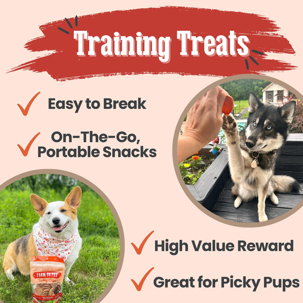 Farm To Pet dog training treats made from 100% human-grade turkey breast—4 oz pack.