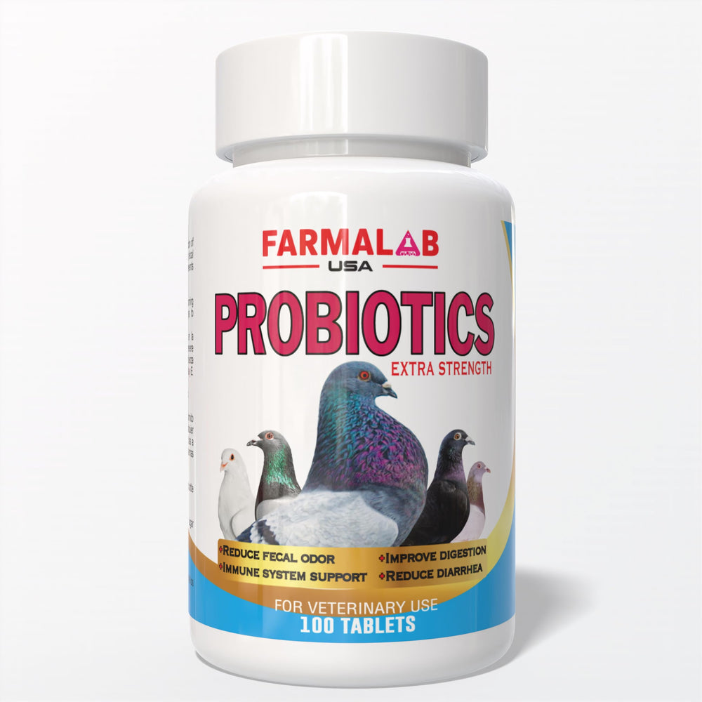 Farmalab Probiotics Extra Strength pigeons tablets closeup for precise dosing.