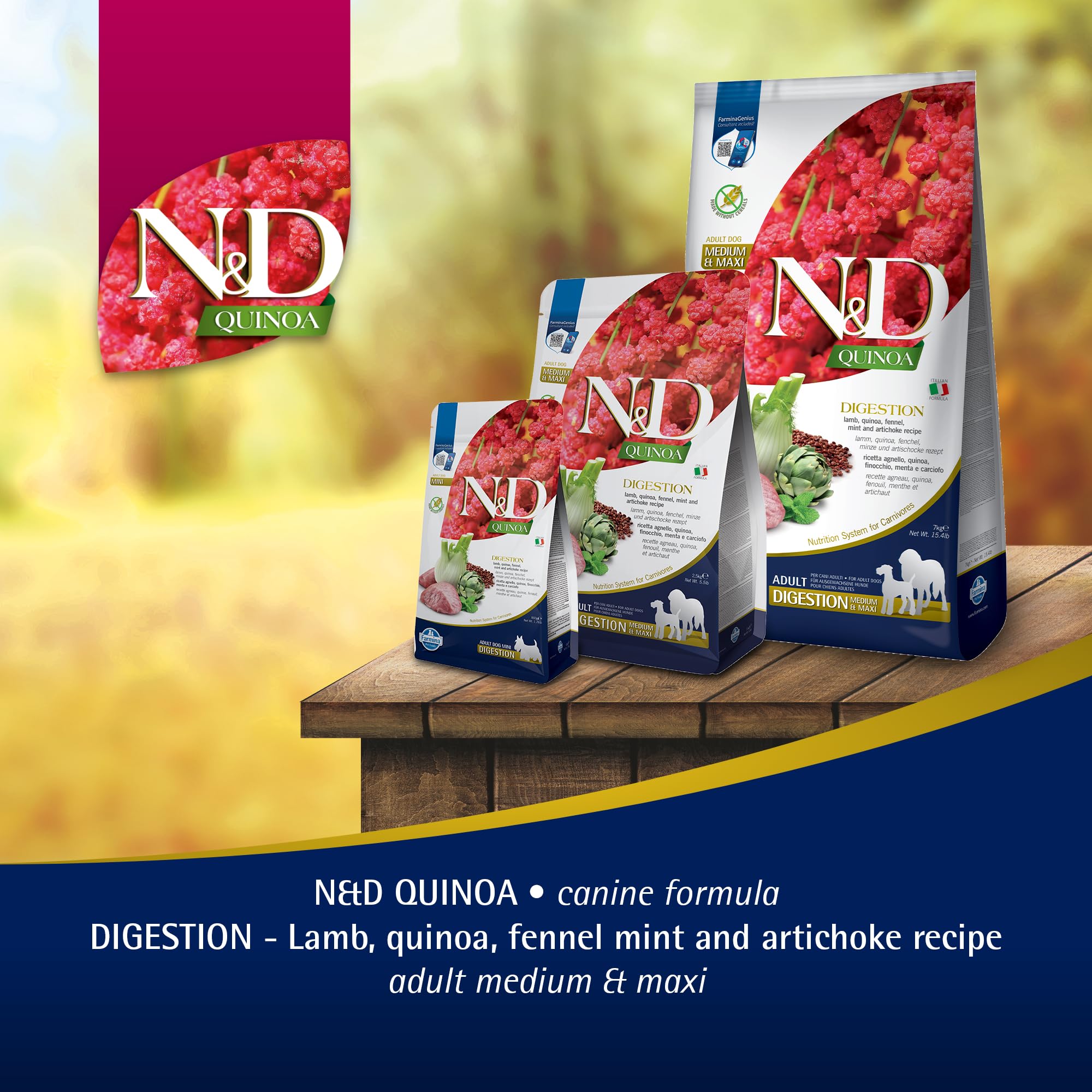 Farmina Digestion Lamb kibble size range illustration on package