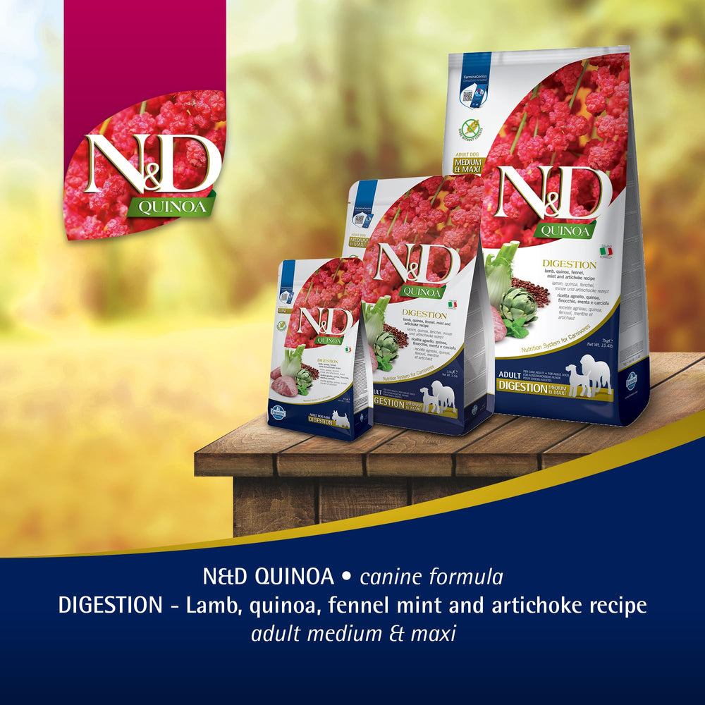 Farmina Digestion Lamb kibble size range illustration on package