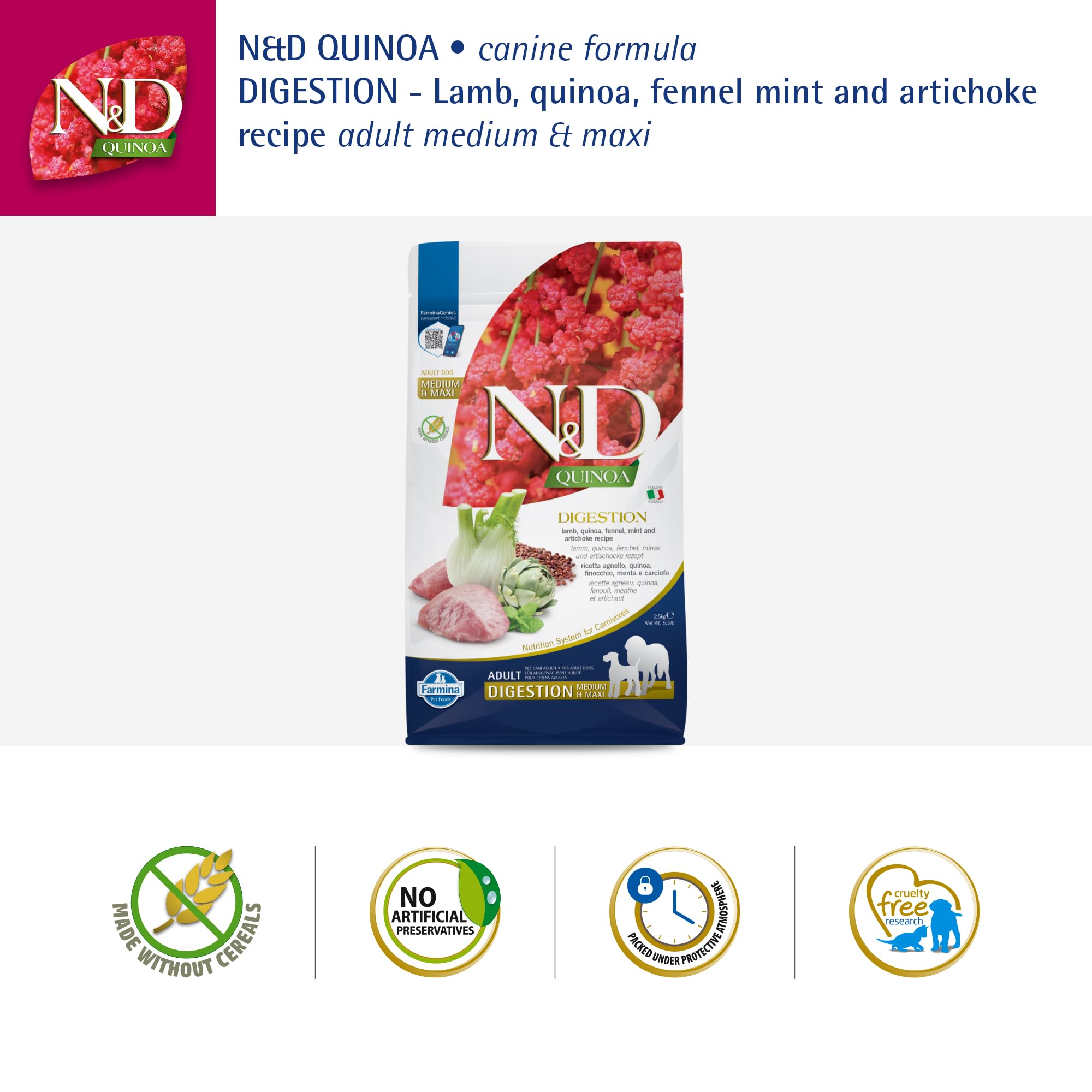 Farmina Digestion Lamb nutrition panel with vitamins and minerals