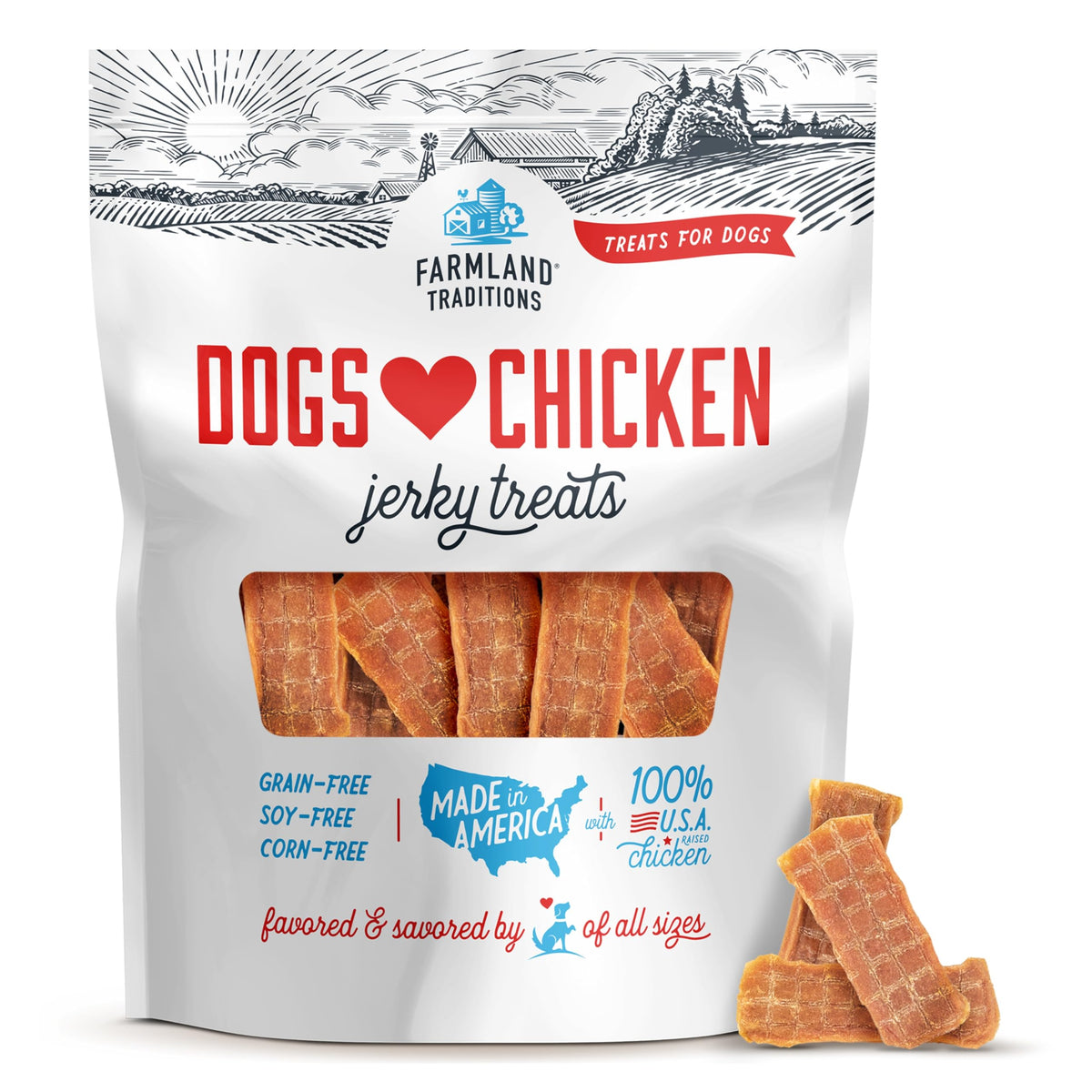 Farmland Traditions Dogs Love Chicken Jerky Bag 3lb—premium training reward.